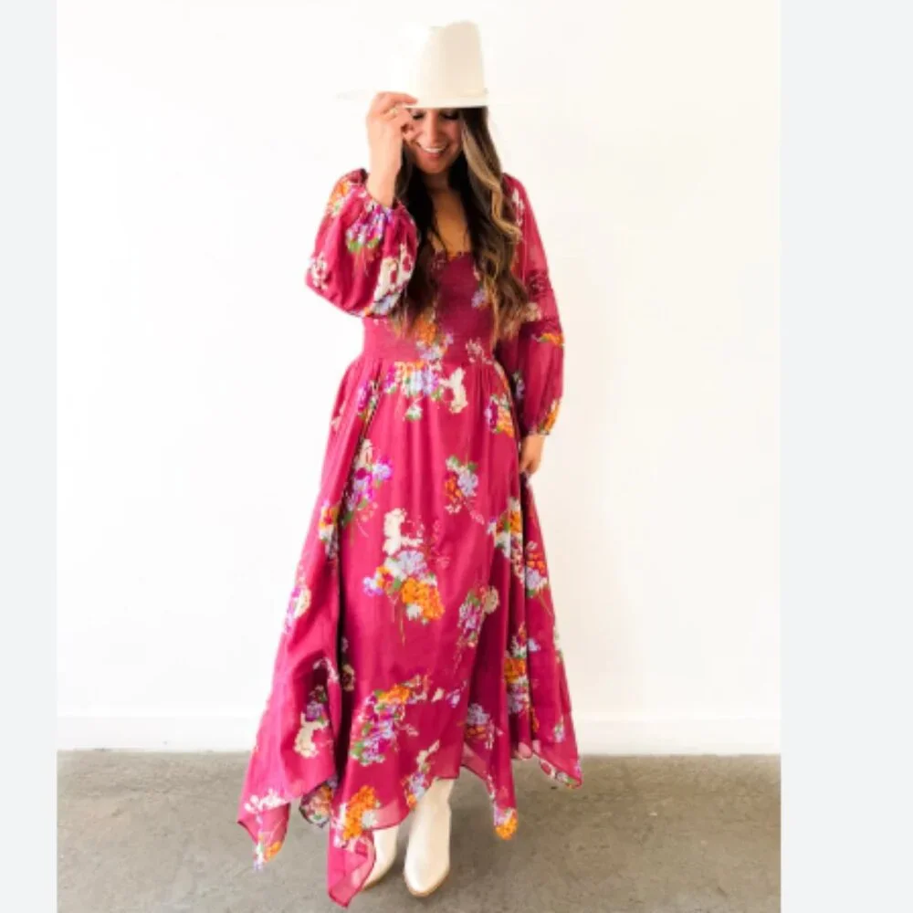 new FREE PEOPLE Morning Glory Maxi Dress / Red Combo  268